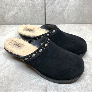 UGG Black Suede Mules with Shearling Lining